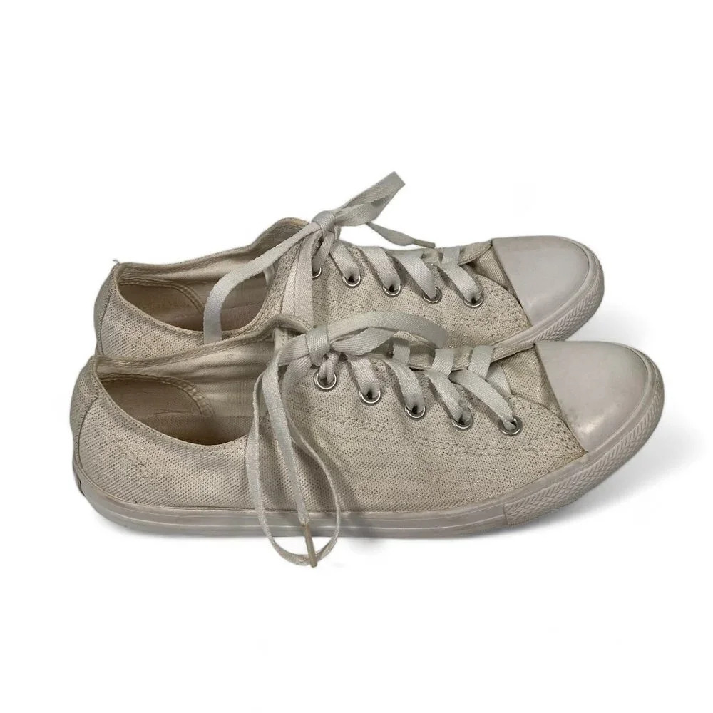 Converse All Star Women's Low Top Sneakers,‎ Off-White, Metallic Threads, Size 8